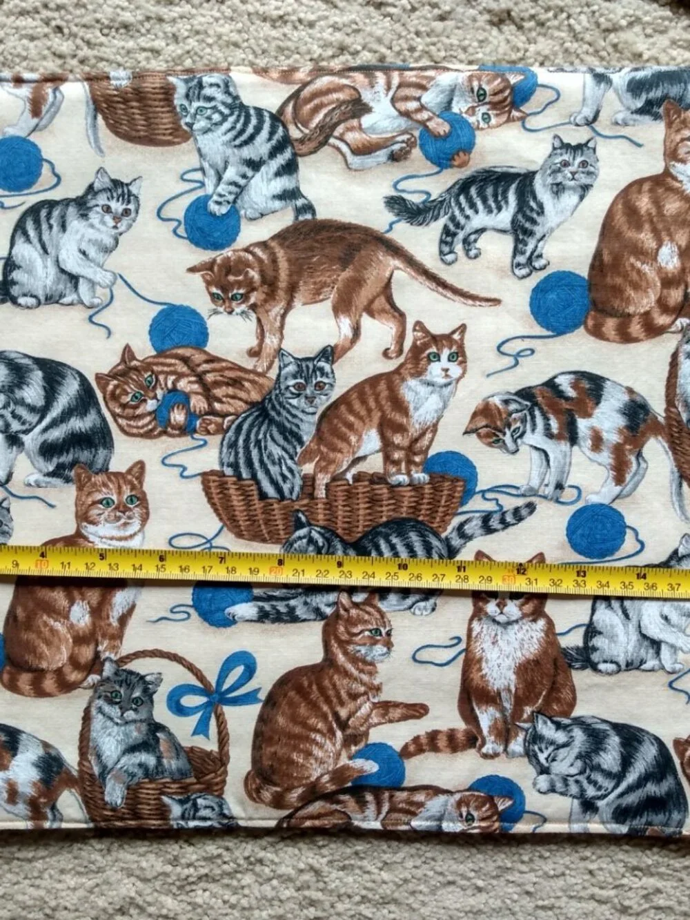 Quilted Kitty Cats Beige Blue Reversible Placemats & Napkins Set of 4 each New